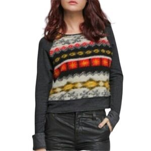 ANTHRO DOLAN SOUTHWEST FAIR ISLE AZTEC WOOL CROPPED KNIT PATCH ELBOW SWEATER